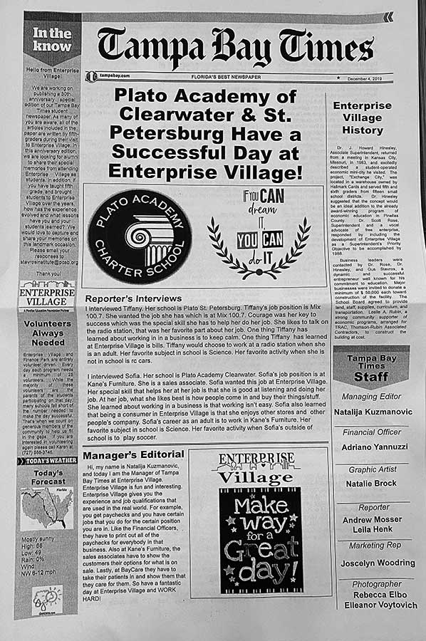 Newspaper created by the students at Enterprise Village