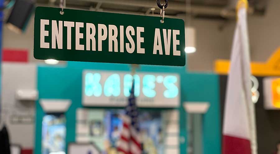 Enterprise Ave sign inside Enterprise Village