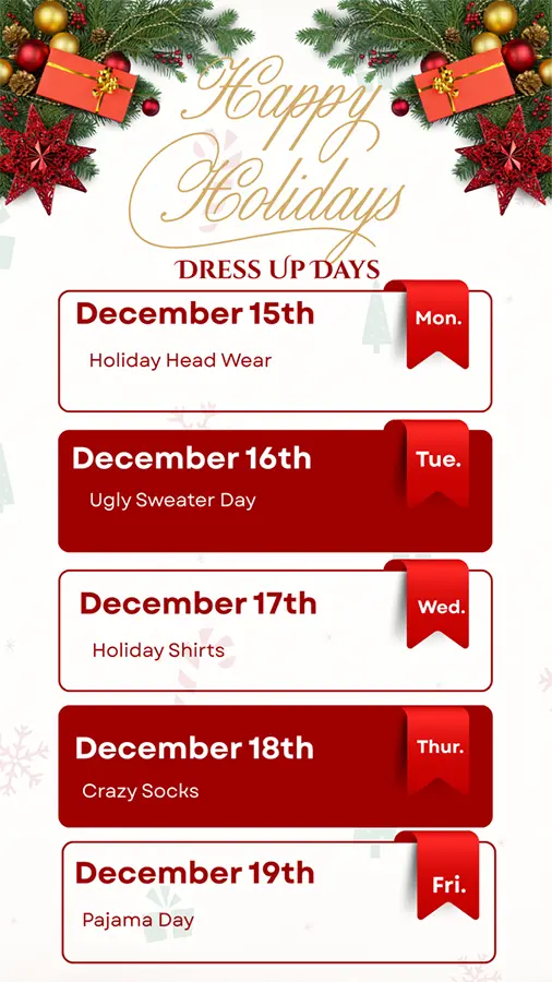 Tarpon holiday spirit week 2025 graphic
