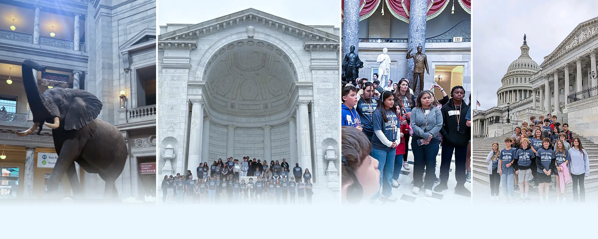 Plato Academy students stand in front of the Lincoln Memorial during their April 24-26 Washington DC field trip, exploring American history and government sites.